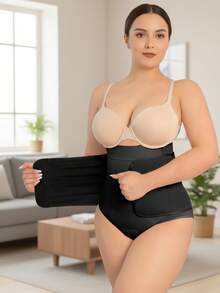 Faja maternal para mujer estilo moderno, sin mangas ni cuello, tela de nailon elástica y transpirable, color negro, ajuste relajado con cinturón ajustable, ideal para primavera y verano, uso diario, prenda moldeadora para maternidad - Negro - Ver 1