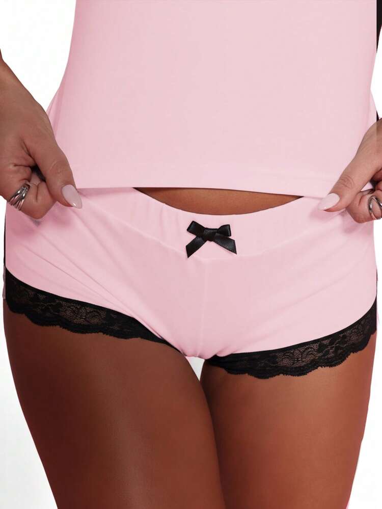 BABYPHAT Script Print Jersey Lounge Booty Shorts With Black Lace Trim Detail For Ultimate Comfort And Style
