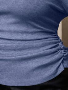Chikora Plus Size Pearl Button Decorated Knit Pullover Sweater, Casual & Elegant For Commuting - Blue - View 6