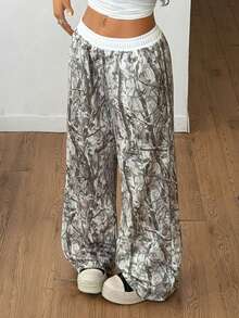 Coolane Women's Fall/Winter Streetwear Going Out Vintage Tree Branch Pattern Wide Leg Casual Loose Pattern Pants - Multicolor - View 5