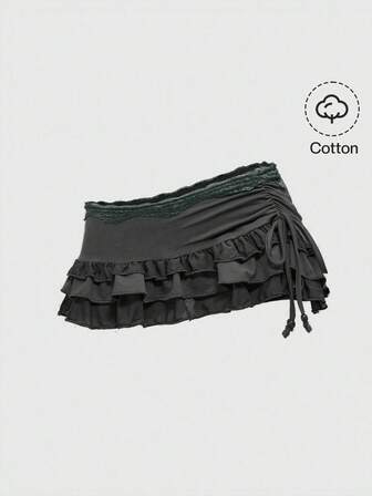 Grunge Punk Vintage mehrschichtiger Leoparden-Muster Spitzenbesatz Taillentief sexy Rüschen Schleife Mini-Rock für Frauen, Frühlingsferien, Konzert, Festival, Valentinstag
