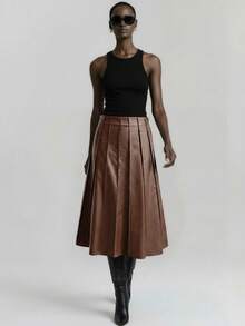 Ontre Women's PU Leather Pleated Pencil Skirt, Urban Commute Business Casual, Suitable For Valentine's Day Party, Gathering, Holiday, Wedding Guest, Spring/Summer