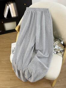 Resyla Cartoon-Printed Casual Sweatpants For Women In Autumn And Winter, Fleece And Thickened, Warm And Versatile Tight-Fitting Pants - Light Grey - View 2