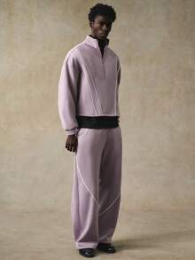 STYNVO Men's Half-Zip Contrast Color Long Sleeve Pullover Sweatshirt And Sweatpants Set Two Pieces Set, Thermal Lined Knitted Set Two Piece Set Sweatsuit Set Jogging Set - Dusty Purple - View 1