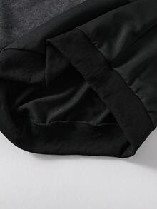 Vacaura 1 件休闲拼色圆领长袖运动衫，青少年时尚，适合日常休闲和通勤穿着 - 黑色 - 查看 7