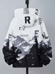 Vacaura Tween Boy 休闲时尚水墨画字母装饰袋鼠口袋连帽夹克，百搭适合秋冬日常穿着