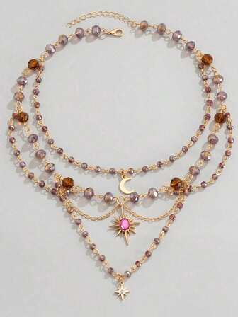 Fairycore 2 pezzi Collana con pendente a stella stile vintage punk con strass, collana a catena a doppio strato con stelle luccicanti di lusso, choker da streetwear