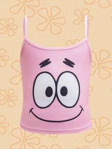 SpongeBob SquarePants | SHEIN Young Girl Comfortable Breathable Cute Cartoon Pattern Fitted Cami Top