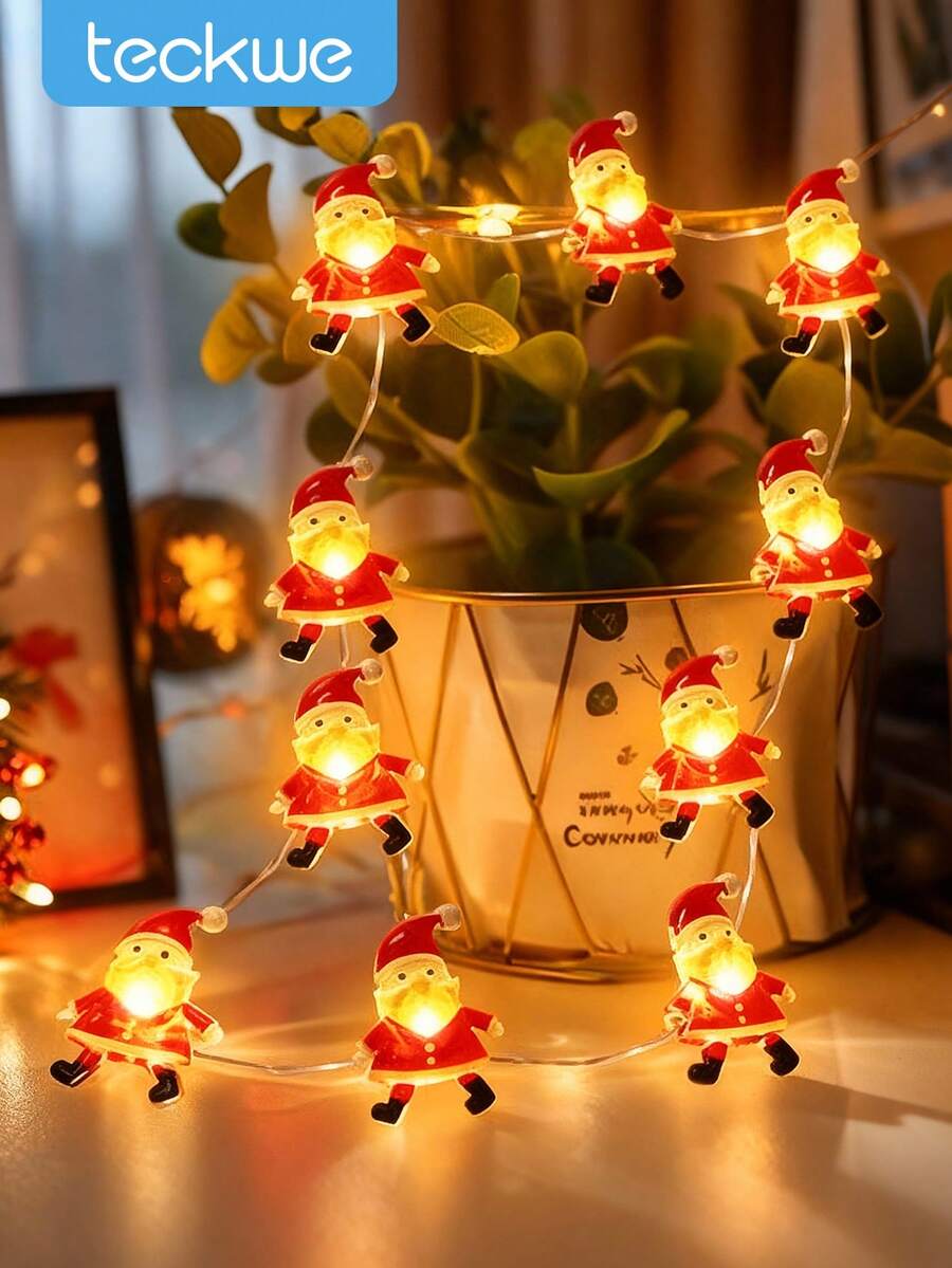 Teckwe Guirnalda de luces con diseño de Santa Claus, adorno para árbol de Navidad, decoración del hogar de Año Nuevo, luces en forma de muñeco de nieve, Navidad - Ver 1