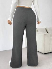 SHEIN EZwear 大码女式弹力腰喇叭裤，带保暖内衬，深灰色 - 深灰色 - 查看 2
