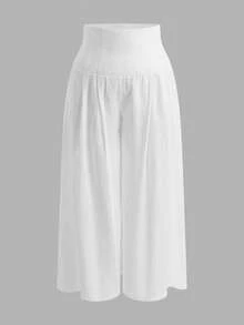 Hourglow Plus Size Casual Solid Color Textured High Waist Loose Pants/2026 /New Year - White - View 9
