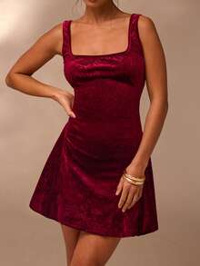 Glamine Elegant Vintage Textured Floral Velvet Sleeveless Dress,Women's Burgundy Autumn Bar Party Dress With Bow In The Back,Christmas Holiday Mini Dress - Red - View 7