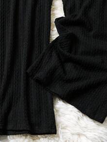 Lacomfia Plus Size Black Textured Drawstring Waist Casual Pants - Black - View 3