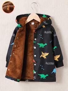 SHEIN 男童恐龙字母印花保暖内衬休闲连帽夹克，秋冬 - 彩色 - 查看 7