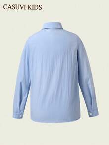 SHEIN Mirajuku 男童休闲百搭假日粉色衬衫，袖口可调节，适合各种场合、学校和日常穿着