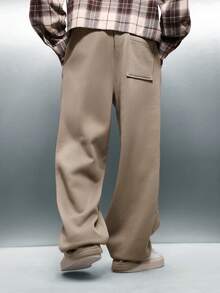 PLAYBOY X SUMWON Wide Leg Relaxed Sweatpants With Drawstring Waist Casual Comfort Loungewear For Winter Fall Season - Brown - View 3