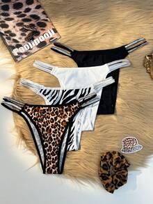 Snug Zone 4pcs/Set Women's Minimalist Sexy Leopard Print Low-Rise Briefs ClassicAnimalPrint Custom Lingerie Set Leopard Underwear Cheetah Print Underwear Animal Print Lingerie Cheetah Lingerie Set - Multicolor - View 3