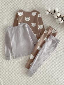 4pcs Baby Boy Snug Fit Long Sleeve Pajama Set, Cute Bear Pattern, Comfortable & Casual Homewear Baby Boys 2pcs Tight Fit Pajamas Pajama Baby Set Baby Pj Set Neutral Baby Clothes Unisex 2026 Baby Boys Pajamas-2 Piece Pajama Set Crew Neck Long Sleeve Top And Long Pants Bear Elephant Print Neutral Taupe Gray Cute Animal Sleepwear Snug Fit Four Seasons New Year 2026 Holiday Essential Gift Snug Fit Snug Fit Snug Fit - Multicolor - View 2