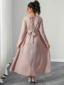SHEIN Vestido de maternidad elegante de manga larga con envolvente, color rosa - Rosa vieja - Ver 2