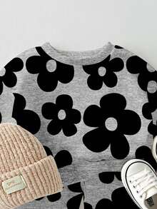 1 Set Baby Girls Casual Chic Floral Print Crew Neck Long Sleeve Sweatshirt And Sweatpants Set, Cozy For Outings, Sports And Leisure Wear, Autumn/Winter - Multicolor - View 4