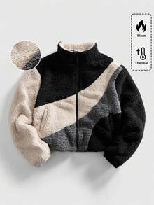 ROMWE MEN Street Life Men's Contrast Color Patchwork Loose Fit Long Sleeve Jacket - Black - View 1