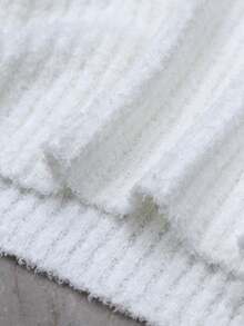 Lumivelle Women's Round Neck A-Line Hem Single-Sided Soft Fleece Casual Sweater Dress - White - View 7