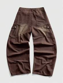 ROMWE MEN Men's Casual Punk Loose Fit Pockets Denim Jeans - Brown - View 2