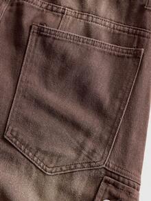 ROMWE MEN Men's Casual Punk Loose Fit Pockets Denim Jeans - Brown - View 4