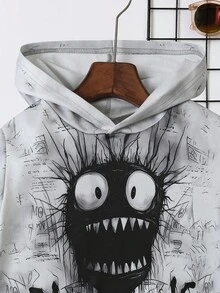 Fantacosmos Tween Boy 趣味怪物印花休闲宽松连帽运动衫，适合秋冬季 - 銀色 - 查看 6