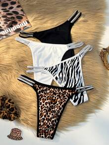 Snug Zone 4pcs/Set Women's Minimalist Sexy Leopard Print Low-Rise Briefs ClassicAnimalPrint Custom Lingerie Set Leopard Underwear Cheetah Print Underwear Animal Print Lingerie Cheetah Lingerie Set - Multicolor - View 2