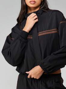 MISSGUIDED Chaqueta cortavientos de nailon con detalles de rayas marrones en contraste, puños acanalados, cierre de cremallera completa, ropa de exterior casual para otoño e invierno - Multicolor - Ver 4