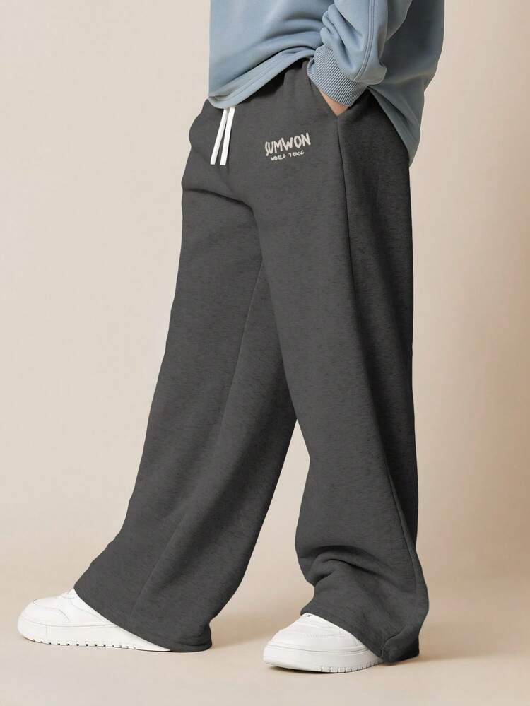 Wide Leg Jogger Sweatpants With Logo Print