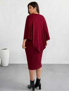 SHEIN Privé Plus Size Casual Solid Color Loose Top And Skirt 2 Pieces Set Burgundy - Burgundy - View 2