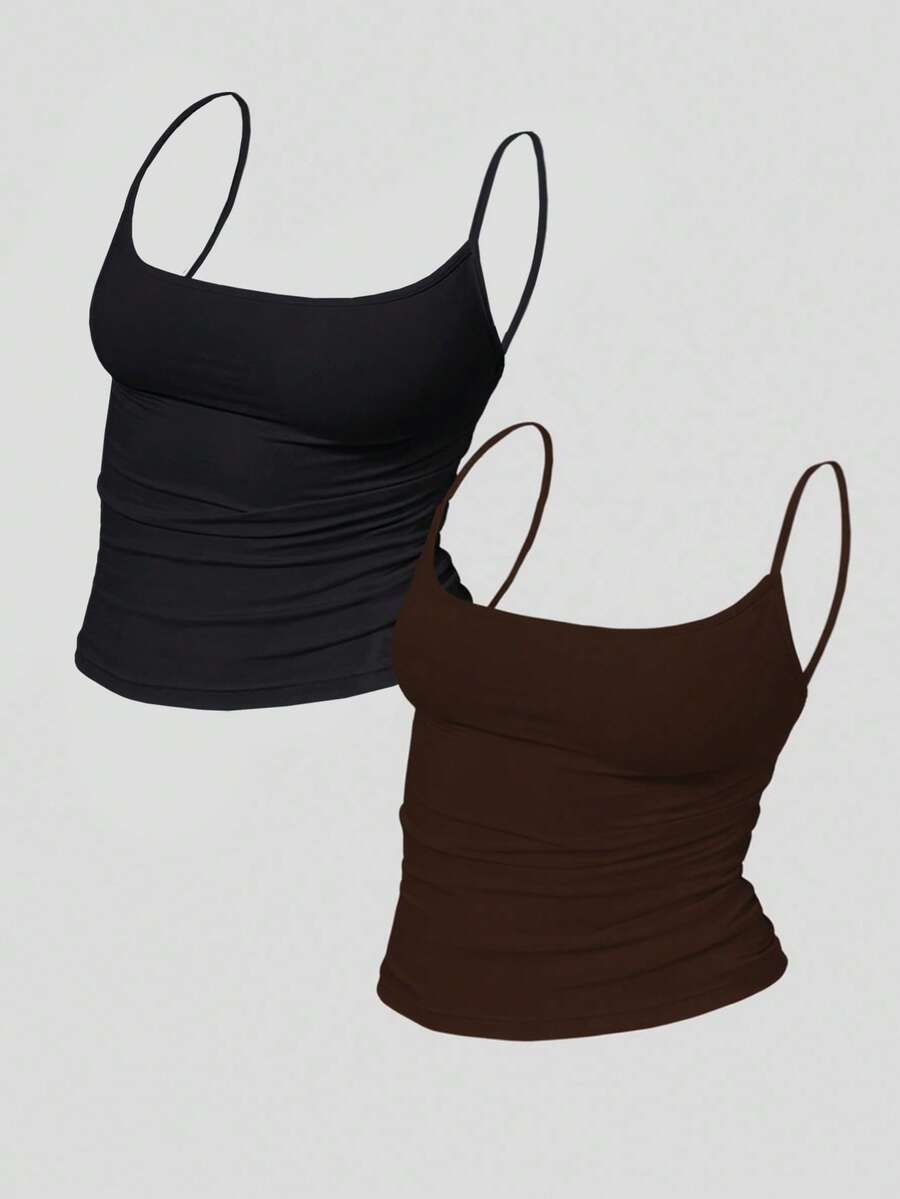 Airaco Áo hai dây trơn màu tối giản thường ngày dành cho nữ - Nhiều màu - Xem 1