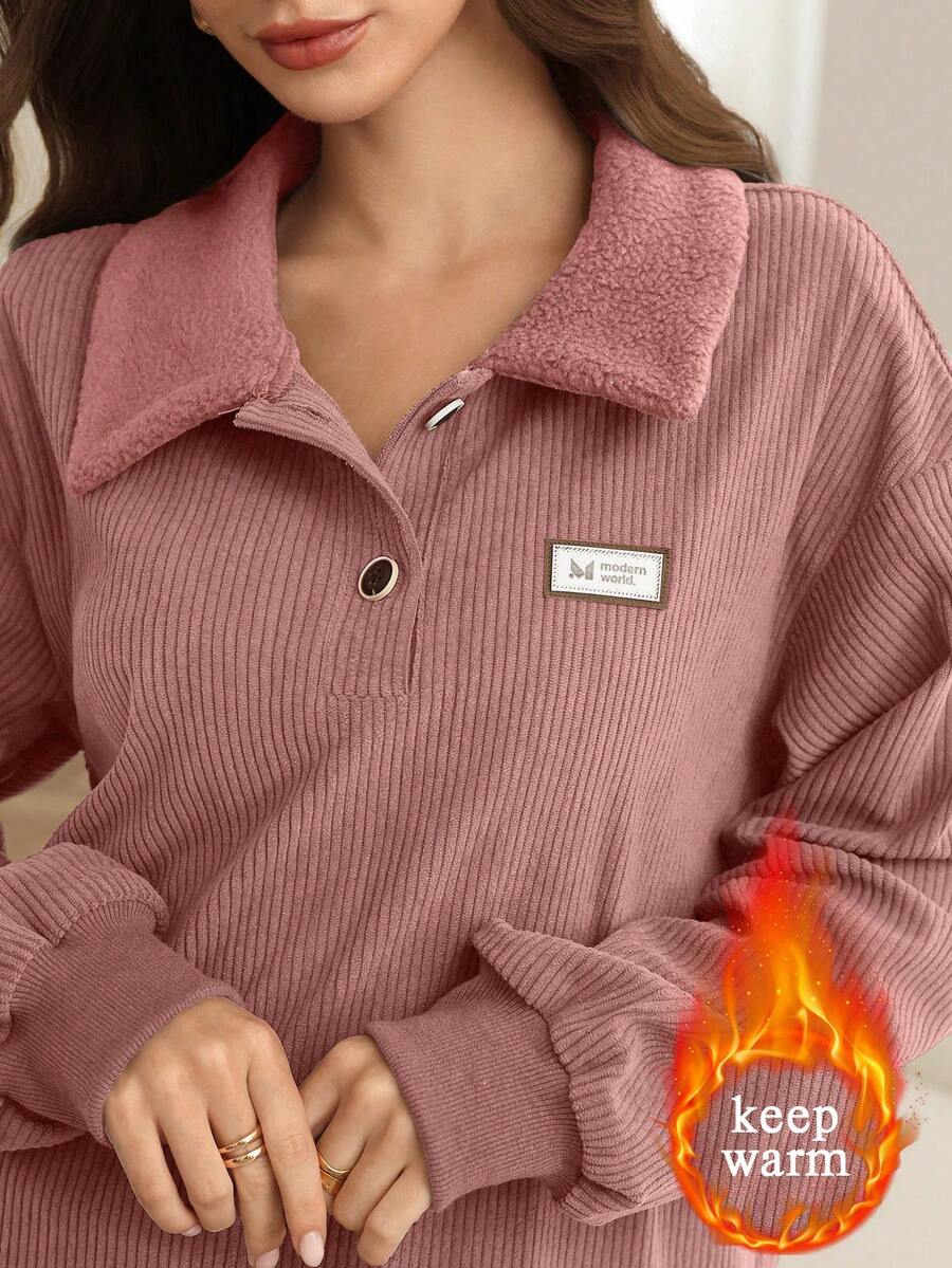 Al Najma Damen Herbst/Winter Cord-Kleid mit Kragen und Patch