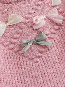 SHEIN Playful Pals 女婴休闲时尚可爱粉色褶皱毛衣连衣裙，带蝴蝶结，适合秋冬季节穿着。女婴针织套装，保暖连衣裙，粉色针织连衣裙，女婴连衣裙，幼儿粉色套装。 - 珊瑚粉 - 查看 7