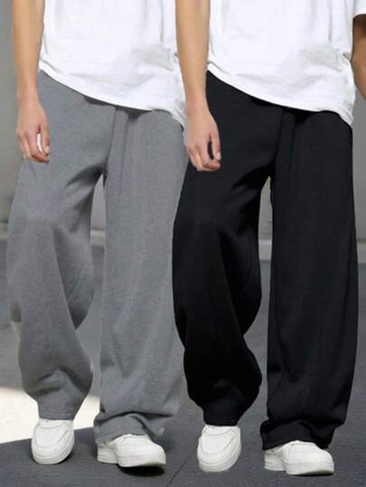 Vacaura 2 件青少年春夏休闲百搭运动家居直筒运动裤，2 种颜色组合（灰色、黑色），舒适且经济实惠