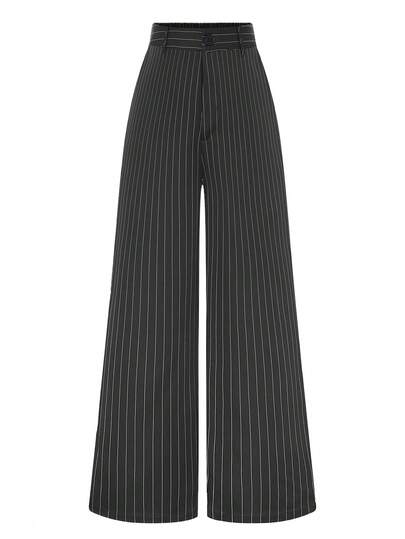 SHEIN LUNE 大码条纹印花口袋休闲百搭阔腿裤