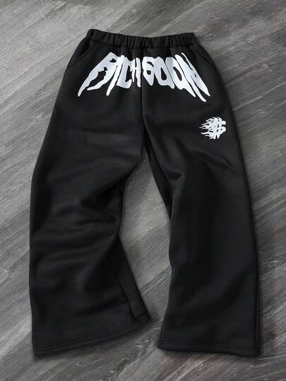 Coolqubz 1 条青少年男童休闲直筒针织裤，宽松高街风格，舒适面料，适合上学和百搭日常穿着，秋冬