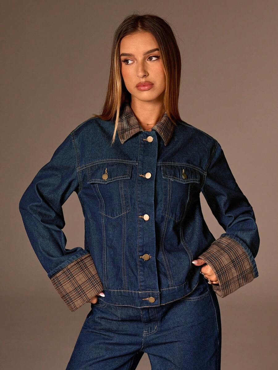 Avantive Fall & Winter Women  Blue Denim Jacket Christmas New Years Holiday Party Women Coat Black Blue Coat Holiday New Years Loose Coat Long Sleeve Coat New Years Eve New Years Christmas Party Women Denim Holiday Women Holiday Christmas Y2k Loose Collared Retro Party Wear Blue Washed With Pockets Street Style Belt Classy Daily Wear Casual Denim Coat Padded Denim Warm Denim Ladies Denim Thick Jacket Lambswool Denim Women's Denim Jacket Women's Denim Jacket Women's Warm Jacket Women's Christmas Jacket - Dark Wash - View 1