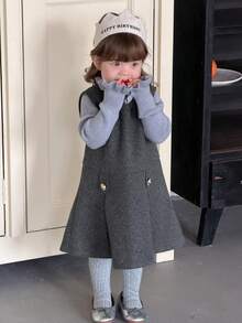 DAZY Baby Girl Solid Color Sleeveless Casual Layered Dress - Grey - View 1