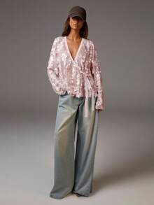 Athîral 女士时尚派对宴会交叉领结侧边宽松上衣 - 粉色 - 查看 3