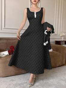 Modelyn 2pcs/Set Sleeveless Waist Cinched Dress And Long Sleeve Top - Black - View 5