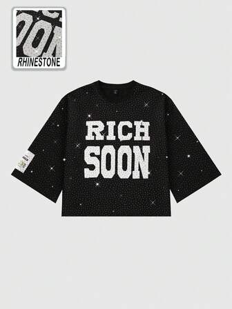 Street Life بلوزة بأكمام طويلة مطرزة بحرف وزخارف من الراين للأولاد والمراهقين