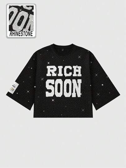 Street Life بلوزة بأكمام طويلة مطرزة بحرف وزخارف من الراين للأولاد والمراهقين