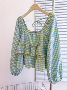 INAWLY 女士秋季新款可爱荷叶边下摆衬衫 - 彩色 - 查看 4