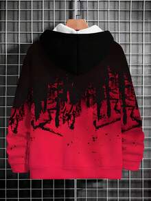 Tween Boy 连帽运动衫，带有墨水飞溅渐变足球心形图案，休闲街头风格数码印花，舒适保暖 - 黑色 - 查看 2