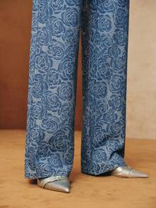 Anewsta Tulum Heavy Jacquard Fabric Women's Blue Straight Leg Jeans - Blue - View 3