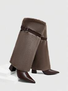 CUCCOO SZL 女士时尚咖啡棕色尖头过膝长靴 - 咖啡棕 - 查看 2