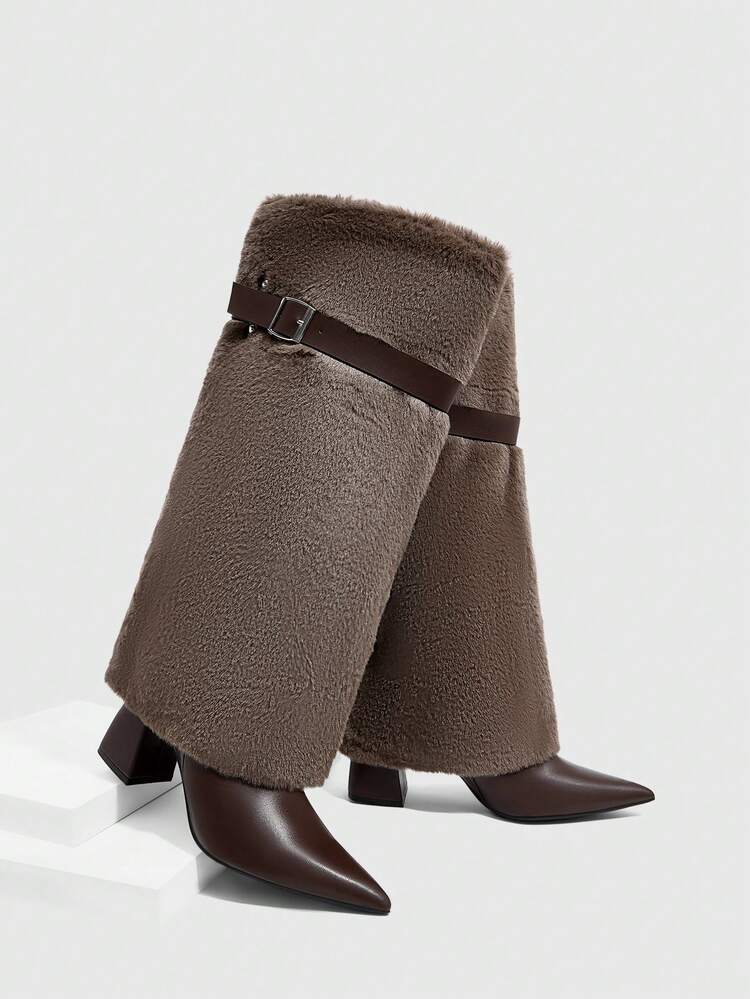 CUCCOO SZL Women's Fashion Coffee Brown Pointed Toe Knee-High Boots